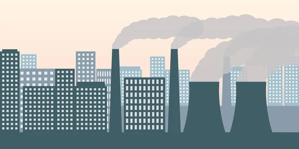 Stad en industrie met luchtvervuiling industrie smog en schadelijke gas-emissie — Stockvector