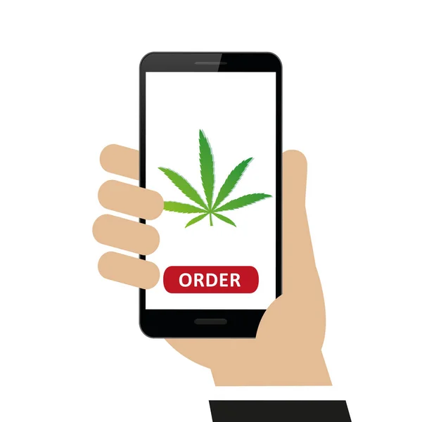 Osoba objednala Cannabis online přes smartphone — Stockový vektor