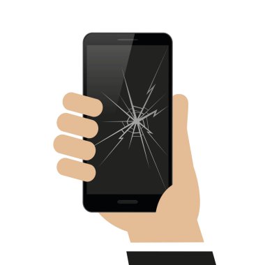 elle kırık ekran ile akıllı telefon tutuyor