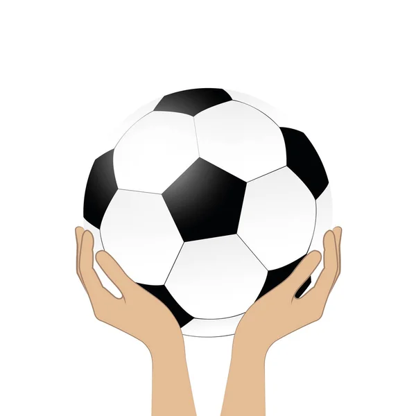 Hände halten Fußball isoliert auf weißem Hintergrund — Stockvektor