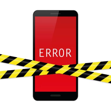 kırmızı hata ekranı ve uyarı bandı ile akıllı telefon