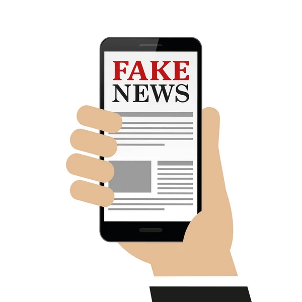 Persoon leest Fake Nieuws op de smartphone — Stockvector