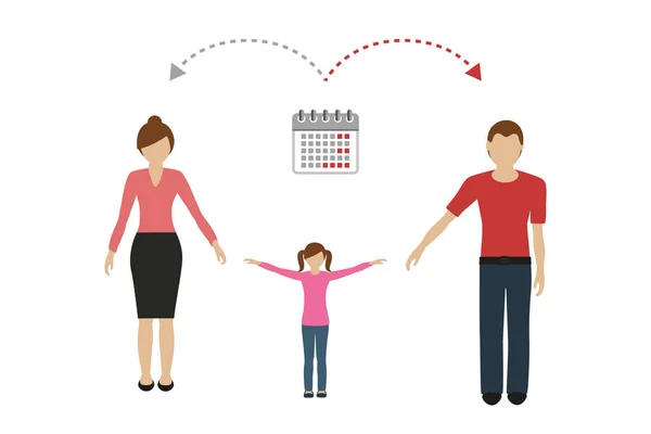 Patchwork οικογένεια χρόνο διαχείρισης έννοια παιδί φροντίδα διαζευγμένοι γονείς — Διανυσματικό Αρχείο