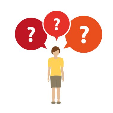 küçük çocuk karakter beyaz arka plan izole birçok soru var