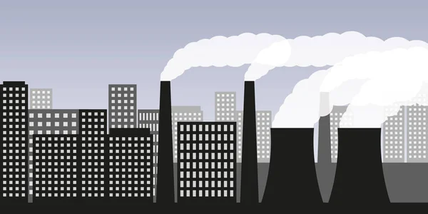 Stad en industrie met luchtvervuiling industrie smog en schadelijke gas-emissie — Stockvector