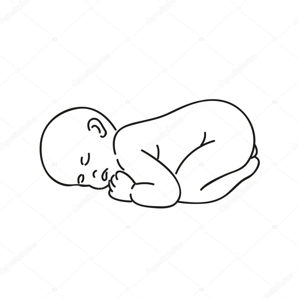 Sleeping baby outline hand drawing isolated on white background vector illustration EPS10