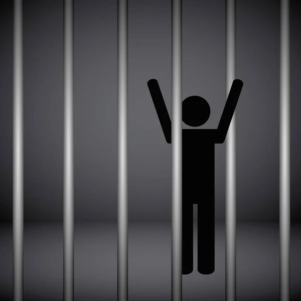 Homem em uma prisão atrás de grades prisão prisão quebra pictograma — Vetor de Stock