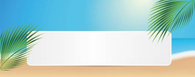 palmiye ile plajda boş afiş yaz tatili tasarımı bırakır