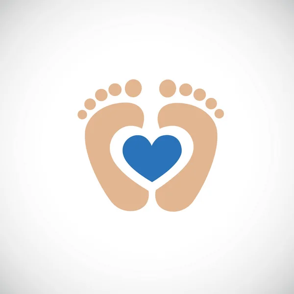 Baby feet footprint with blue heart — Stock Vector