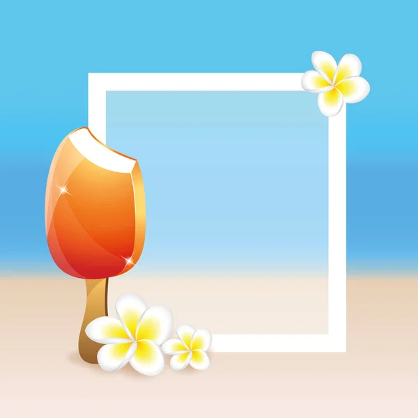 Frangipani экзотические цветы plumeria пляж фоне летом с мороженым — стоковый вектор