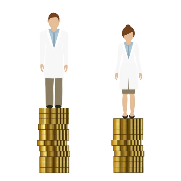 Жінка заробляє менше грошей, ніж лікар-дискримінатор — стоковий вектор