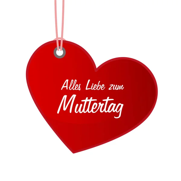 Fröhlicher Muttertag deutscher Schriftzug Kalligraphie Muttertag Etikett rotes Herz — Stockvektor