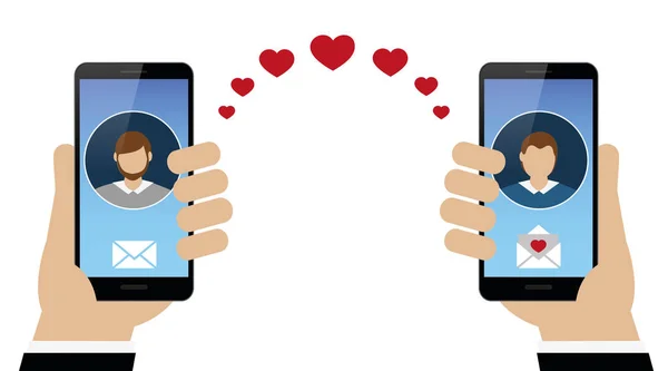Online dating két homoszexuális férfiak keresztül smartphone — Stock Vector