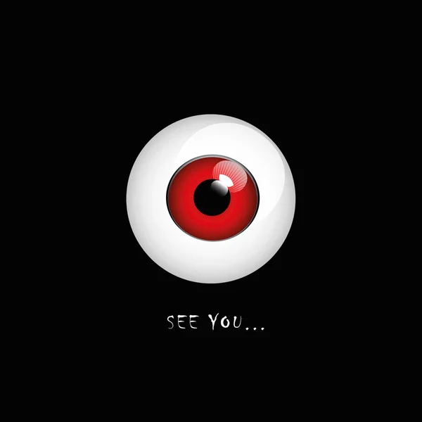 Gruseliges rotes Auge auf schwarzem Hintergrund zu Halloween — Stockvektor