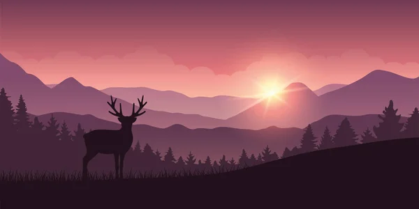 Северный олень в горах с лесным пейзажем — стоковый вектор