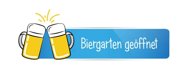 Bière jardin ouvert allemand typographie étiquette bleue isolé sur un fond blanc — Image vectorielle