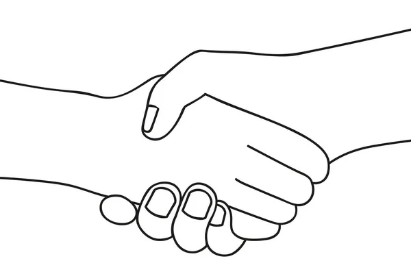Apretón de manos dos personas estrechan las manos esquema dibujo sobre fondo blanco — Vector de stock