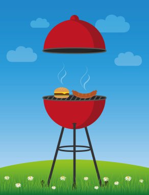sosis ve burger ile yaz kırmızı su ısıtıcısı barbekü barbekü barbekü zaman