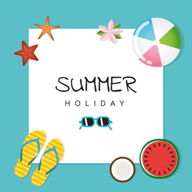 güneş gözlüğü karpuz hindistan cevizi flip flop topu ve denizyıldızı ile yaz tatili tasarımı