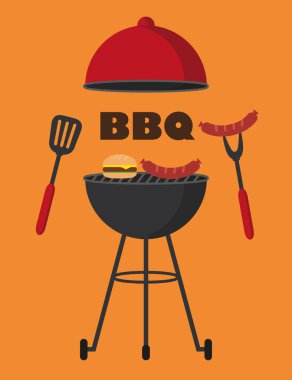 kırmızı su ısıtıcısı barbekü sosis burger ve ızgara çatal ile barbekü