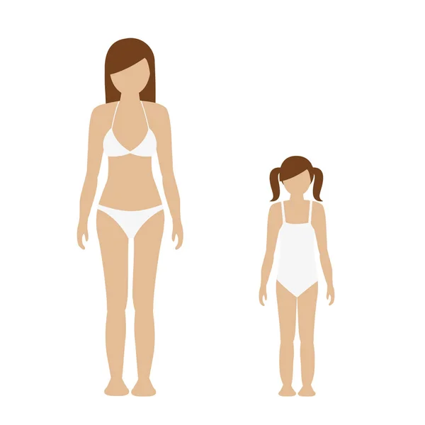Personaje de mujer y niña en traje de baño de ropa interior — Vector de stock