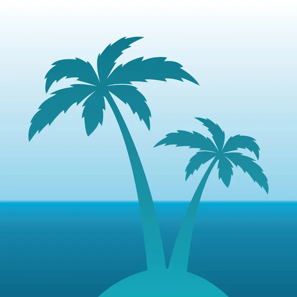 Zwei Palmen Silhouette auf Wasser und Himmel Hintergrund — Stockvektor