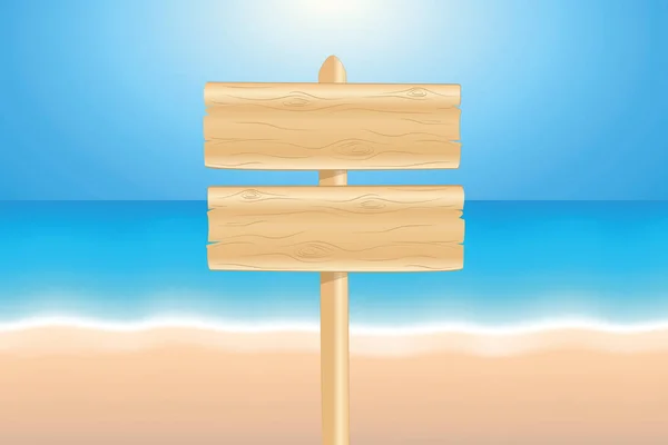 Plaj yaz tatili tasarımı boş ahşap tabela — Stok Vektör