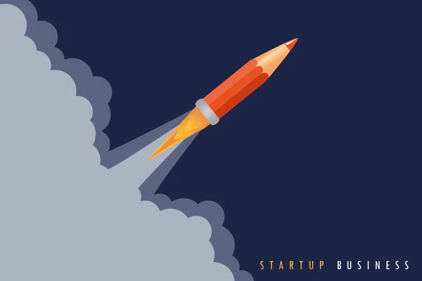 Startup business concept with pencil rocket launch — Stock Vector