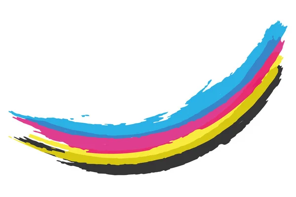 Ilustracja druku CMYK kolor fali z rozpryskami koloru na białym tle — Wektor stockowy