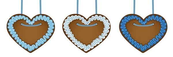 Set of gingerbread hearts in blue colors — Stock Vector