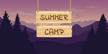 mor dağ doğa manzara yaz kampı ahşap işareti