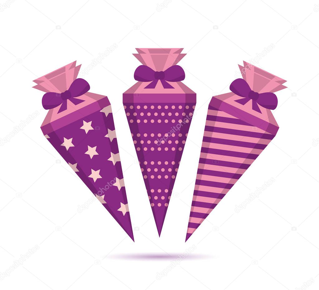 pattern school cone set in purple colors
