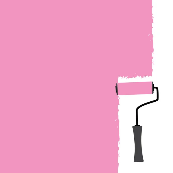 Rodillo cepillo pintura rosa — Vector de stock