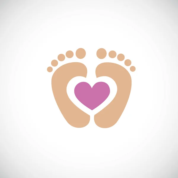 Baby feet footprint with pink heart — Stock Vector