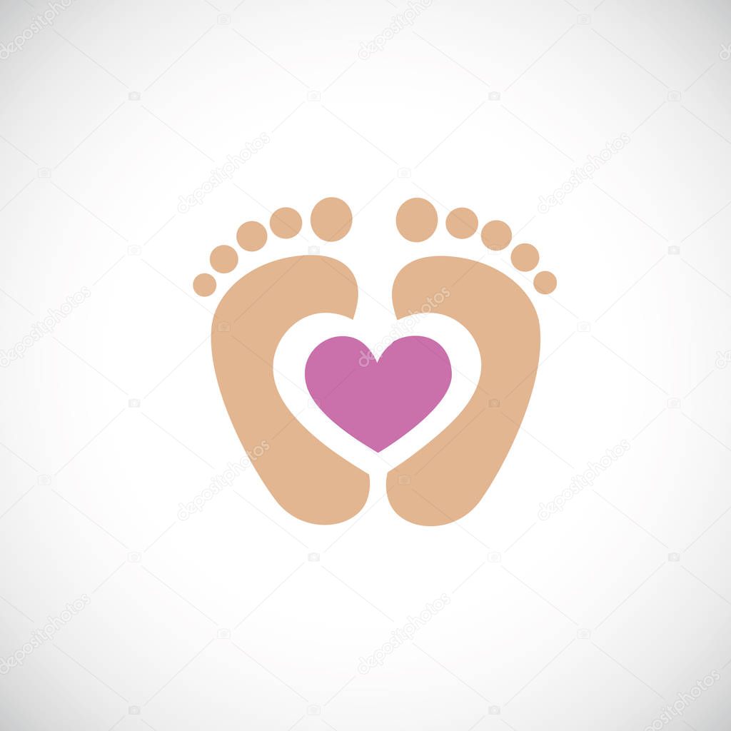 baby feet footprint with pink heart