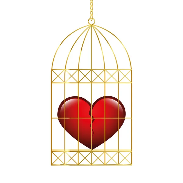 Broken heart in a golden cage — Stock Vector
