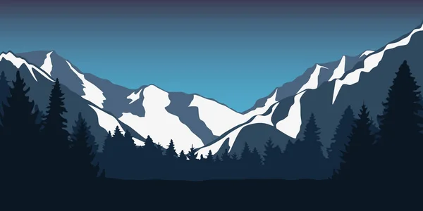 Montañas nevadas y bosque azul invierno paisaje — Archivo Imágenes Vectoriales