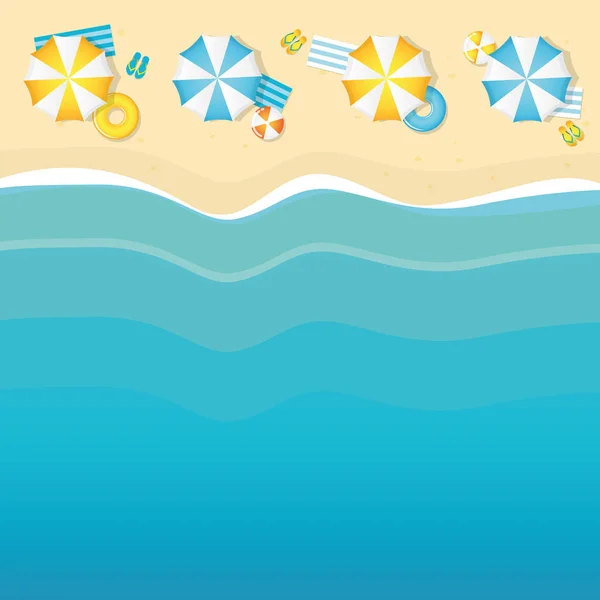 在海滨阳伞和海浪背景的暑假 — 图库矢量图片