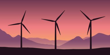 Mor doğa üzerindeki yel değirmenleri rüzgar enerjisi