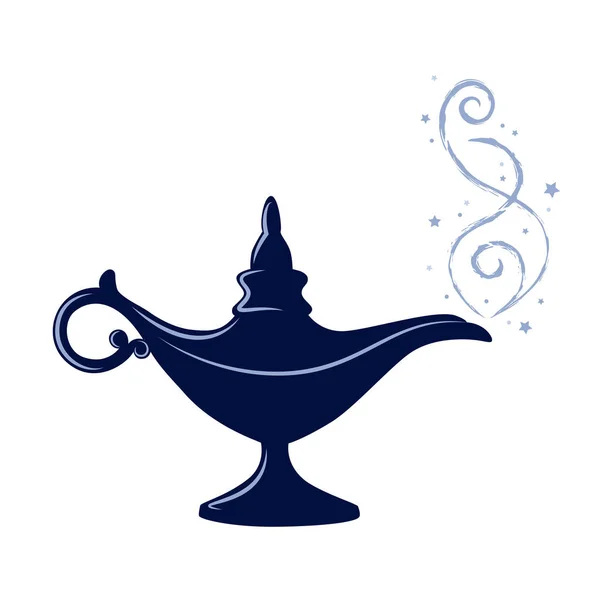 Lâmpada mágica azul conto de fadas árabe três desejos isolados em branco — Vetor de Stock