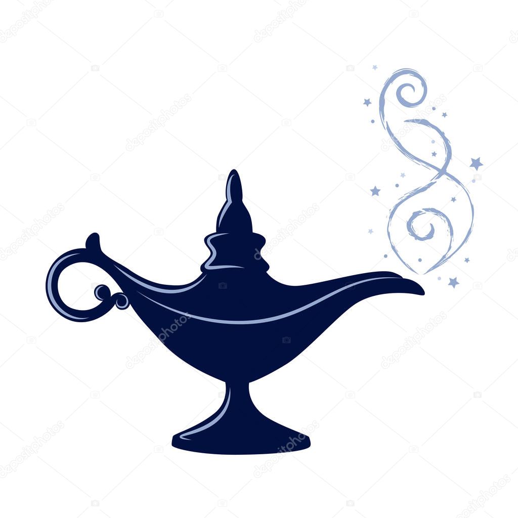 blue magic lamp arabian fairy tale three wishes isolated on white