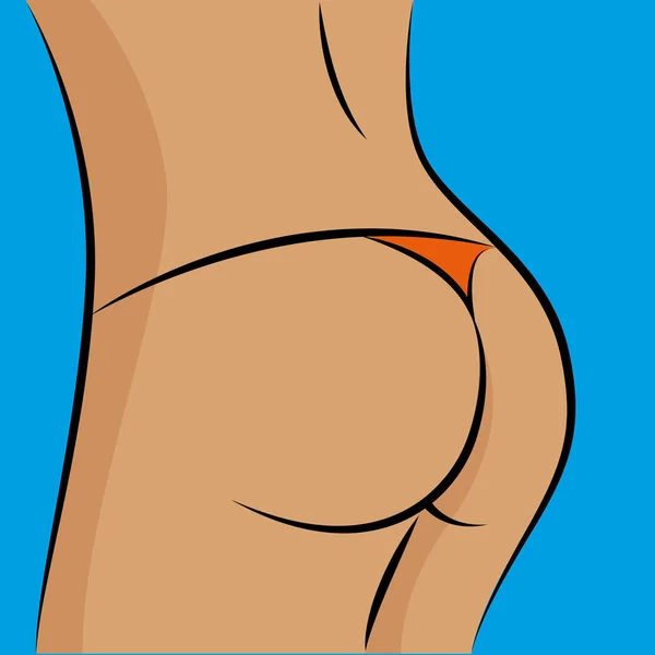 Ženská prdel do těla v červených spodkách na modrém pozadí — Stockový vektor