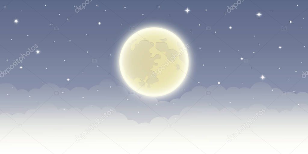 full shiny moon in starry sky