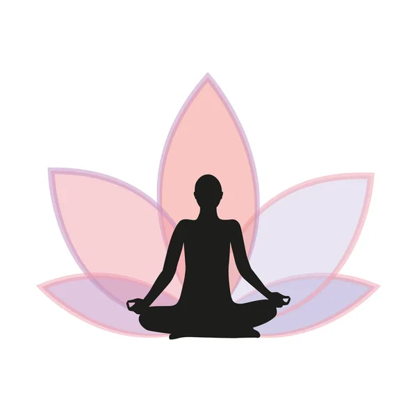 Kişi pembe lotus çiçeği meditasyon — Stok Vektör