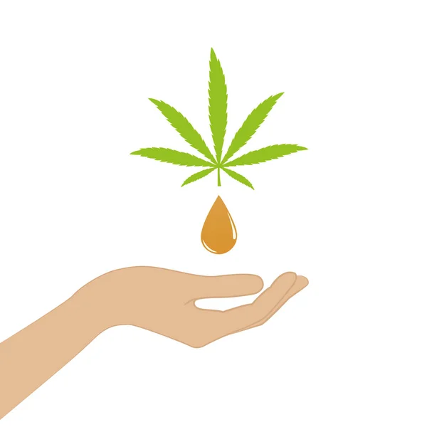 Cannabisolie druppel met menselijke hand — Stockvector