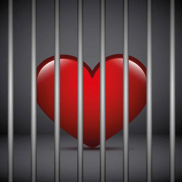 Coração vermelho em uma prisão no fundo escuro — Vetor de Stock