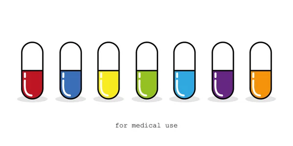 Pillole colorate per uso medico isolate su sfondo bianco — Vettoriale Stock