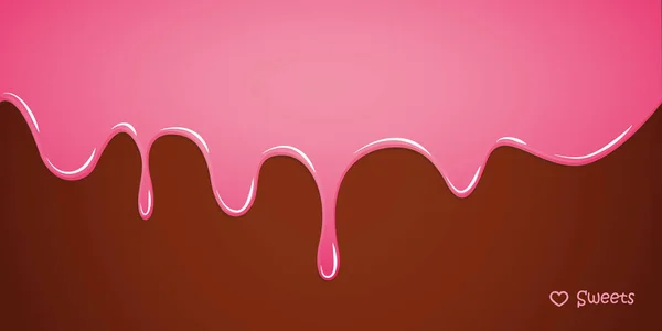 Gula merah muda mencair glaze pada latar belakang coklat - Stok Vektor