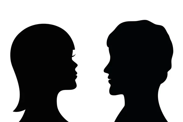 Profilo laterale silhouette donna e uomo — Vettoriale Stock