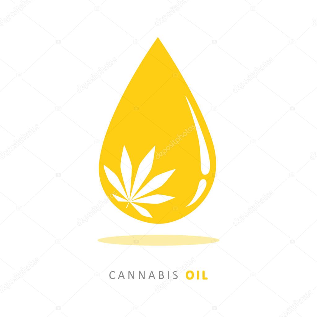 medicine cannabis oil drop and marijuana leaf